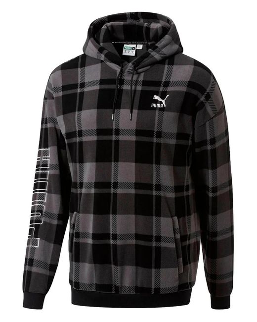PUMA Black Check-Pattern Drawstring Hoodie for men