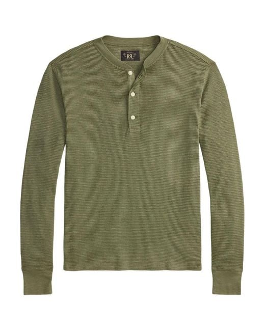 RRL Green Henley-Neck Knitted T-Shirt for men