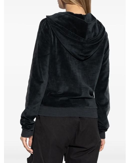 DIESEL Black Soft Velvet Zip-Up Hoodie With Drawstring Hood