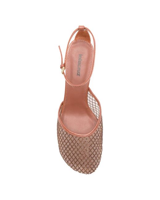Lola Cruz Pink Ruby Ankle Strap Net Pumps