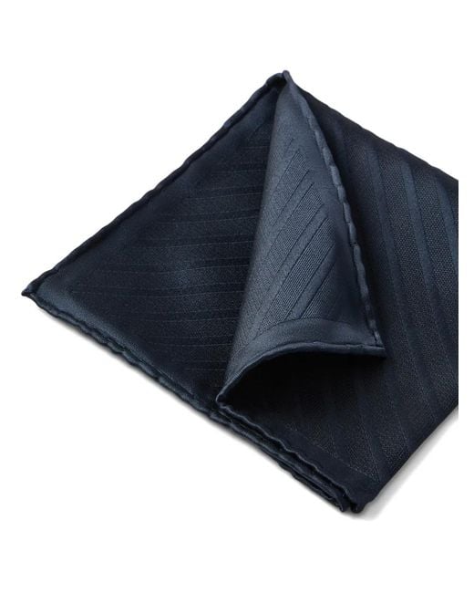 Brunello Cucinelli Blue Stripped-Pattern Silk Pocket Square for men
