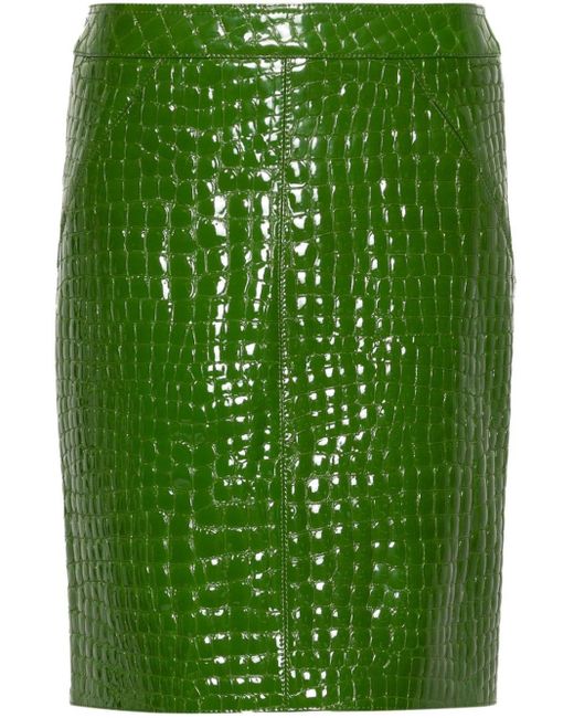 Tom Ford Green Embossed-crocodile Leather Miniskirt