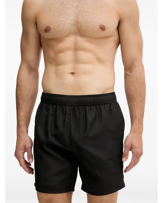 Trussardi Black Logo-Embroidered Swim Shorts for men