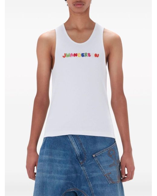 J.W. Anderson White Logo-Embroidered Cotton Tank Top