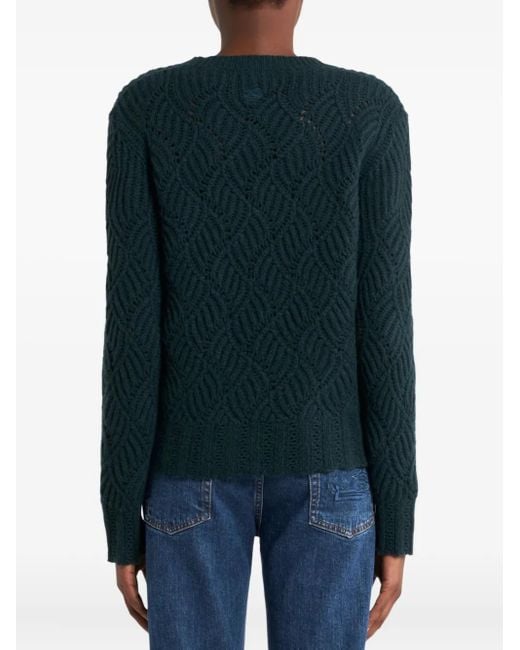 Etro Green Perforated Pattern Cashmere Sweater