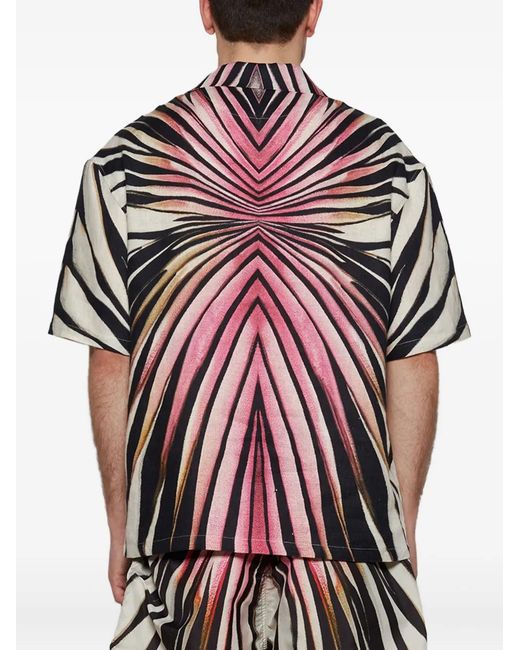 Roberto Cavalli Pink Zebra-Print Short-Sleeve Shirt for men