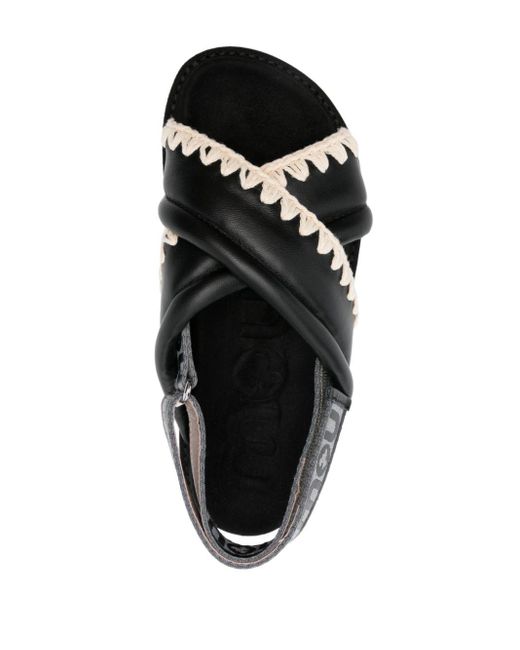 Mou Black Crossover-strap Leather Sandals