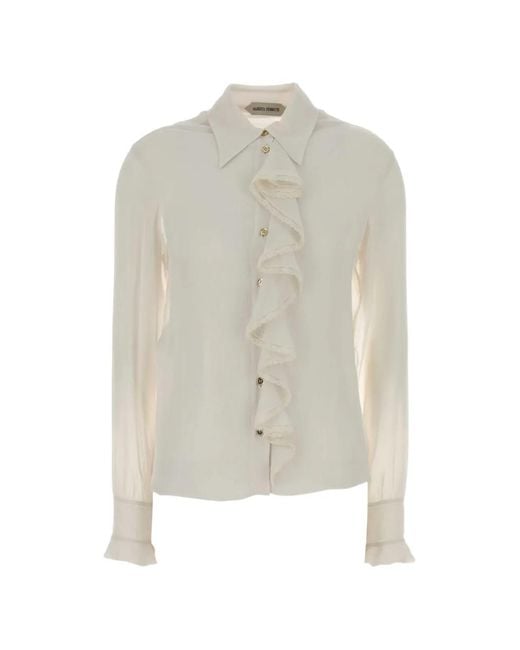 Alberta Ferretti White Ruffled Polo-Collar Shirt