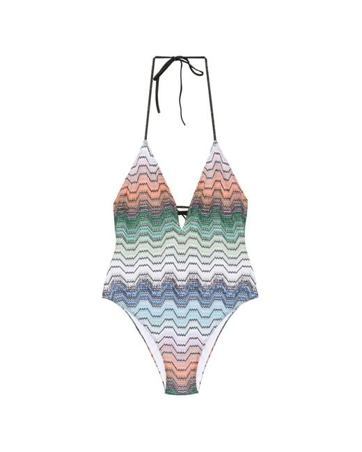 Missoni Blue Chevron-Pattern Swimsuit