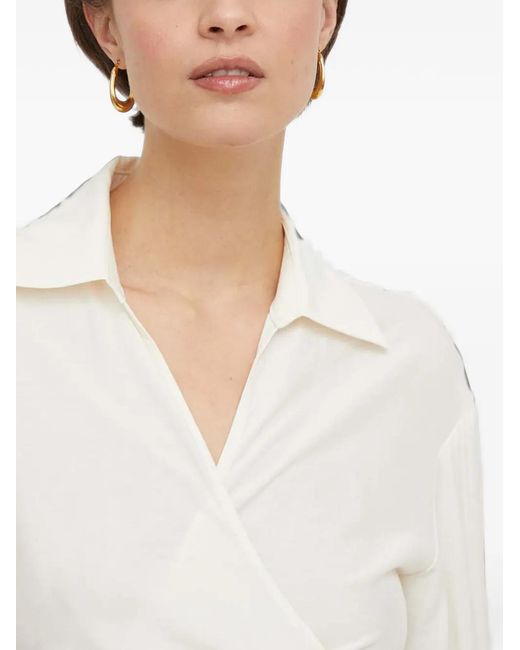 Sisley White Wrap-Style Long-Sleeve Blouse