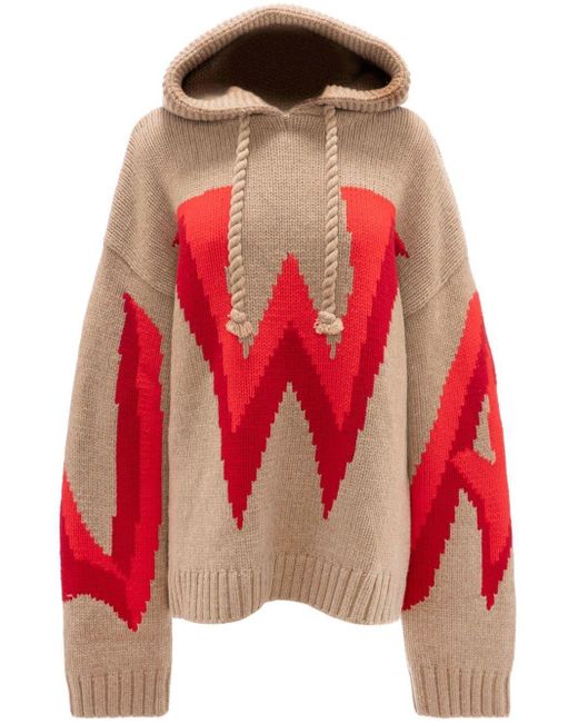 JW Anderson Wool Gothic Logo Intarsia Hoodie in Natural | Lyst