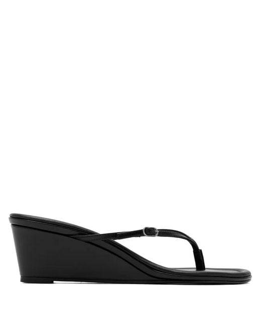 St. Agni Black Petit Belt Buckle Wedged Sandals