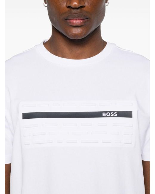 メンズ Boss エンボスディテール Tシャツ White