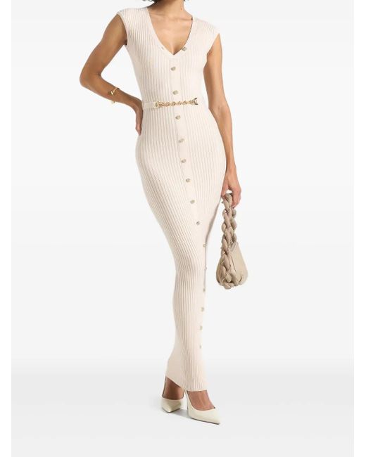 Manière De Voir Natural Knitted Maxi Dress With Belt