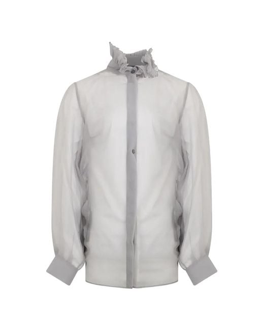Alberta Ferretti Gray Ruffled-Collar Silk Shirt