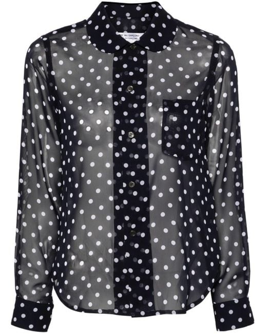 Polka dot-print semi-sheer blouse Comme des Garçons en coloris Black