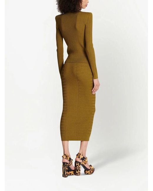 Balmain Green Button-Front Knitted Top