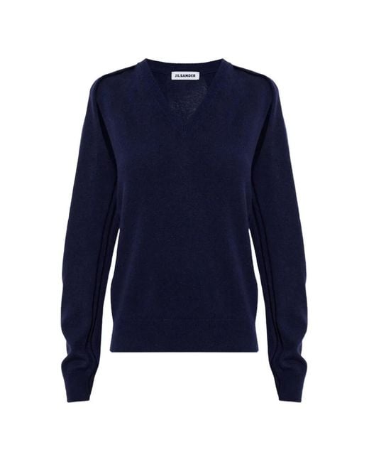 Jil Sander Blue Cut-Out V-Neck Sweater