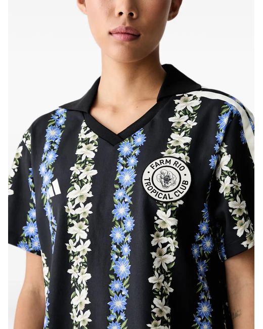 Adidas Black Mini Floral-Print 3-Stripes Dress