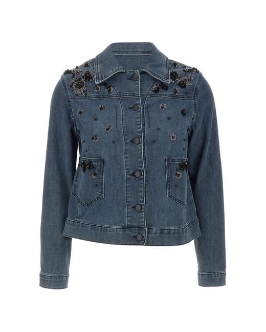 Elena Miro Blue Sequin-Embellished Denim Jacket
