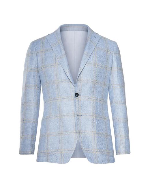 Sartorio Napoli Blue Windowpane-Pattern Blazer for men