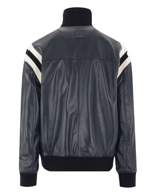 Loewe Blue Panelled Leather Jacket for men