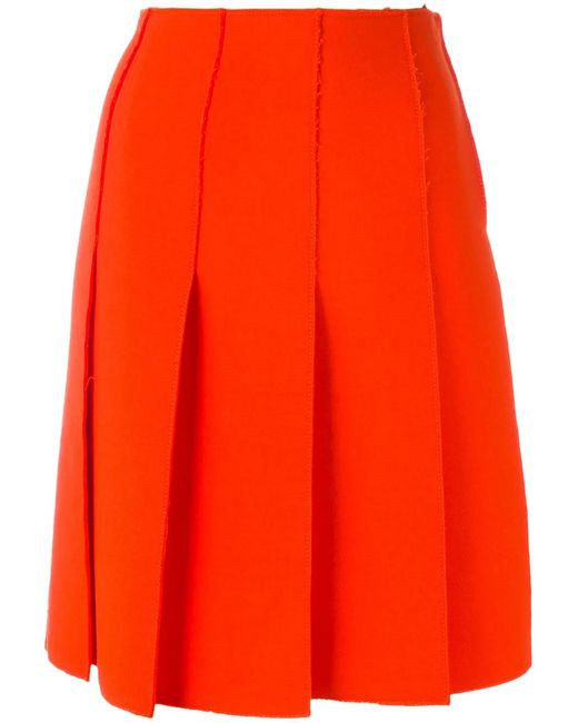 Emilio Pucci Orange Frayed Edge Pleated Skirt