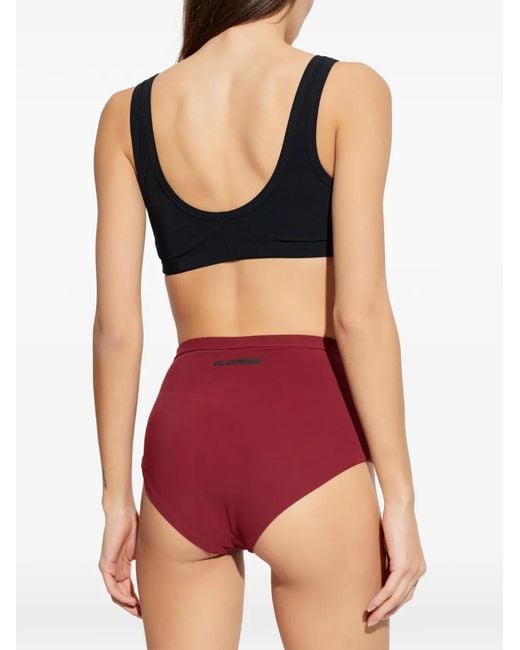 Jil Sander Red Logo High-Waisted Bikini Bottom