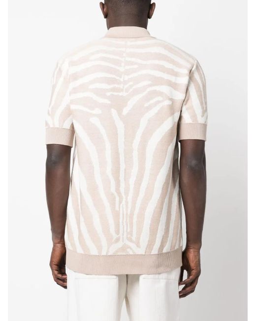 Balmain Natural Zebra-Jacquard Polo Shirt for men