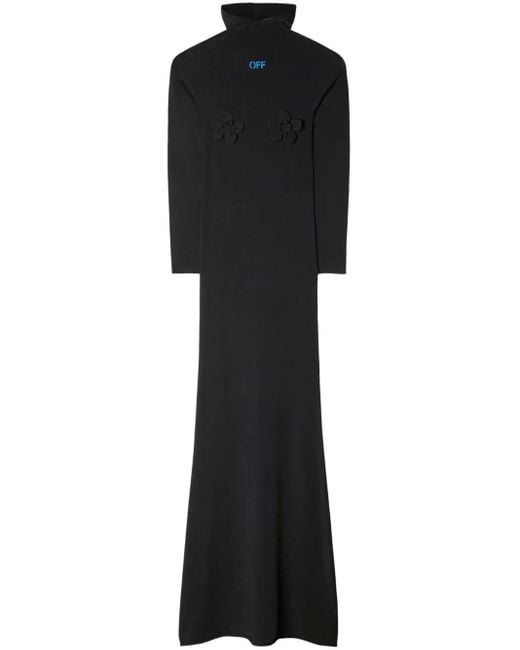 Off-White c/o Virgil Abloh Black Long Hooded Dress With Floral Appliqués