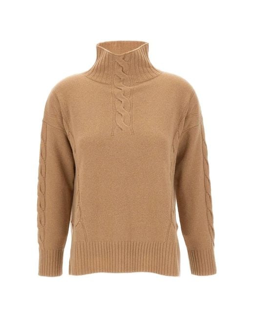 Kangra Natural Cable-Knit High-Neck Sweater