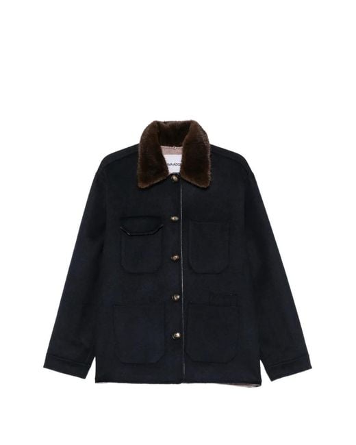 Ava Adore Black Faux-Fur Collar Patch-Pocket Coat