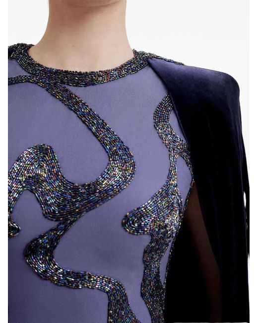 Gemy Maalouf Blue Beaded Cape Dress