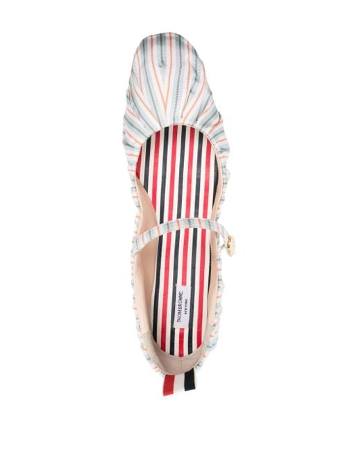 Thom Browne White Stripe-pattern Cotton Ballerina Shoes