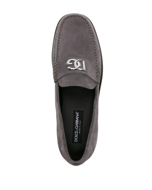 Dolce & Gabbana Gray Logo-plaque Suede Loafers for men