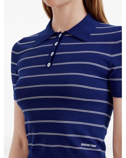 ShuShu/Tong Blue Striped Polo Shirt