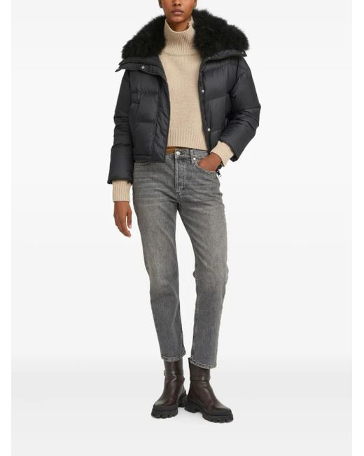 Yves Salomon Black Lambsherling-Trim Puffer Jacket