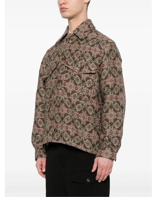Uma Wang Brown Jacquard-Pattern Shirt Jacket for men