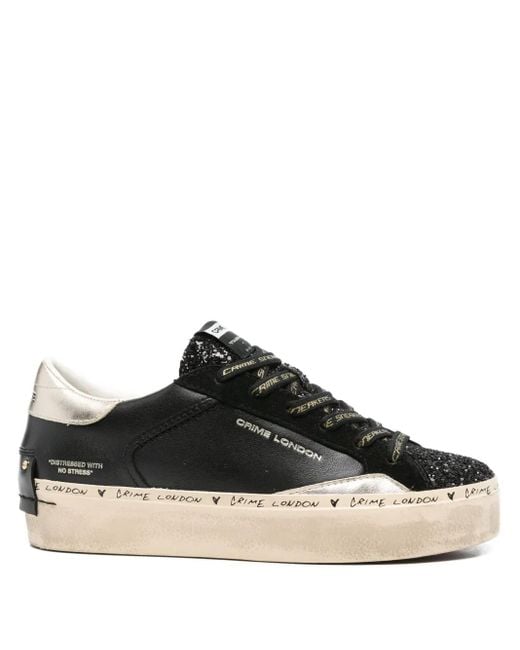 Crime London Black Glitter-Panel Platform Sneakers