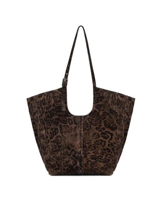 AllSaints Brown Leopard-Print Suede Tote Bag
