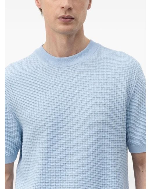 Boss Blue Waffle-Knit Short-Sleeve Sweater for men
