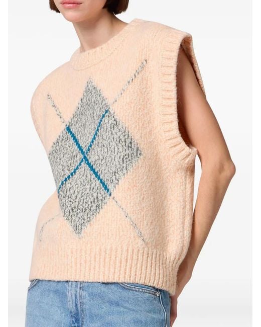 MSGM White Argyle-Intarsia Knitted Sweater