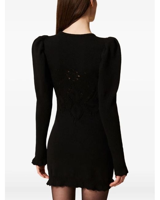 Twinset Black Crochet-Knit Mini Dress