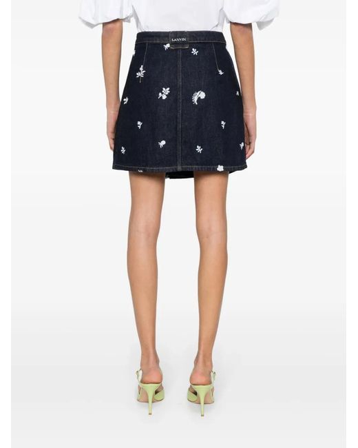 Lanvin Blue Embroidered Denim Mini Skirt