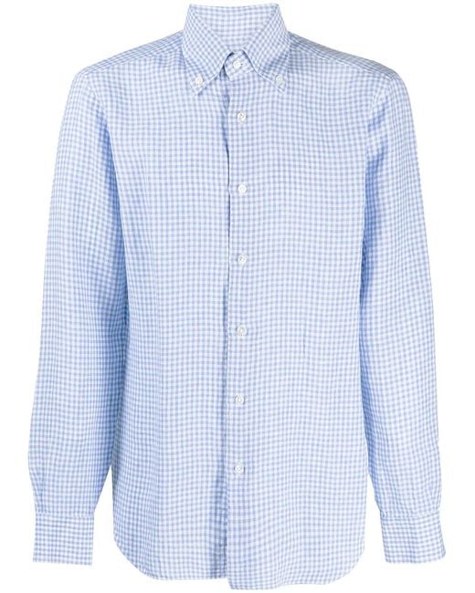 Barba Napoli Blue Gingham Check Pattern Shirt for men
