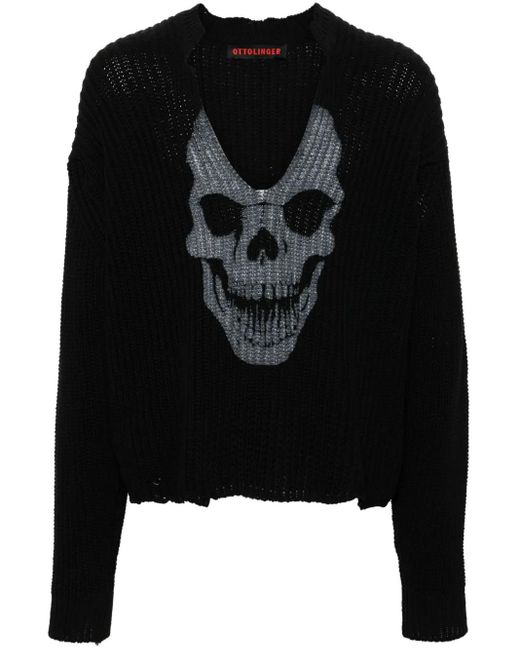 OTTOLINGER Black Skull-Print V-Neck Jumper