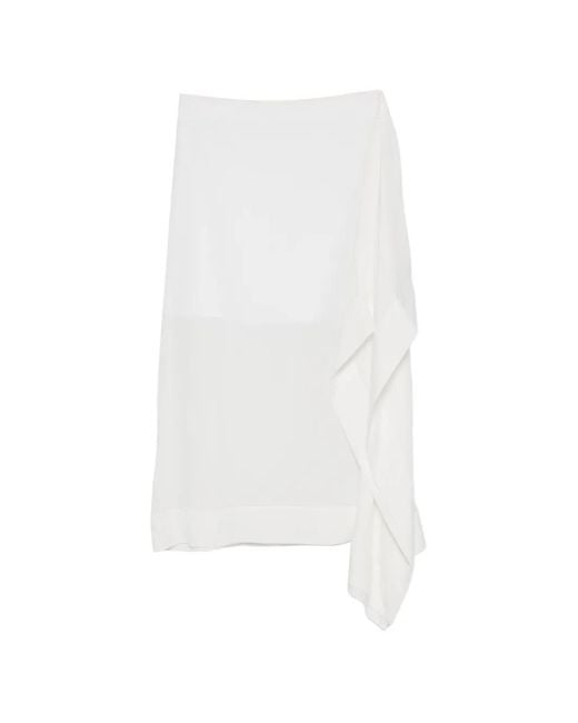 Carven White Asymmetric Draped Midi Skirt