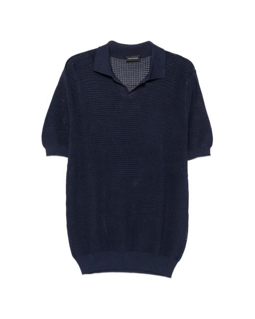 Tagliatore Blue Edwin Perforated-Knit V-Neck Sweater for men