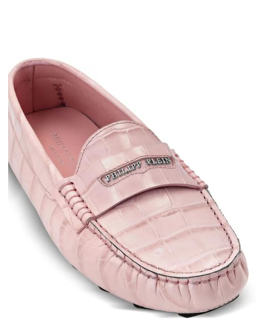 Philipp Plein Pink Crocodile-Embossed Loafers