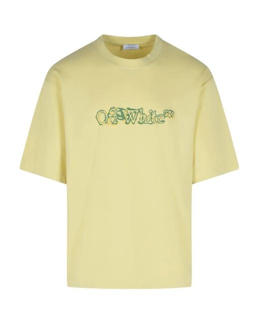 Off-White c/o Virgil Abloh Yellow 'Cloudy Arrow' Ivory Cotton T-Shirt for men